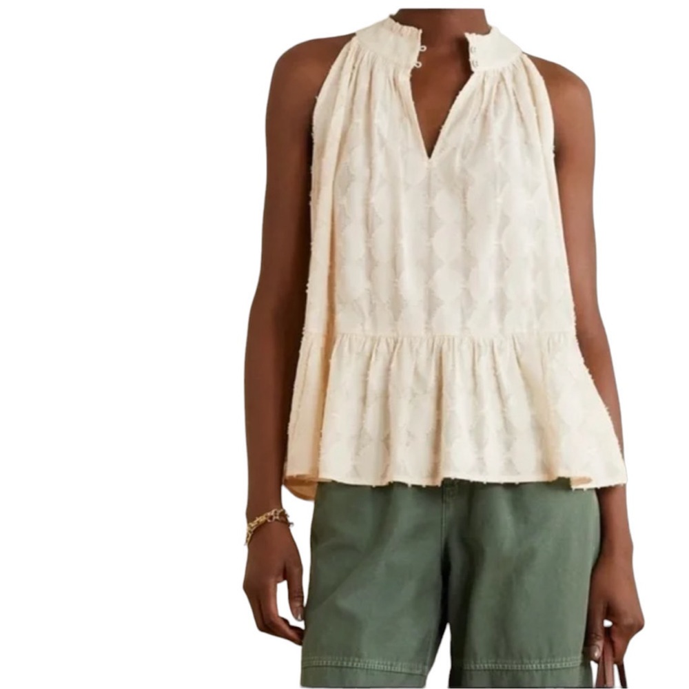 Apiece Apart Cream Nissi Tiers Fil Coupe Voile Tank Top Size Small